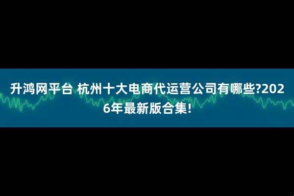 升鸿网平台 杭州十大电商代运营公司有哪些?2026年最新版合集!